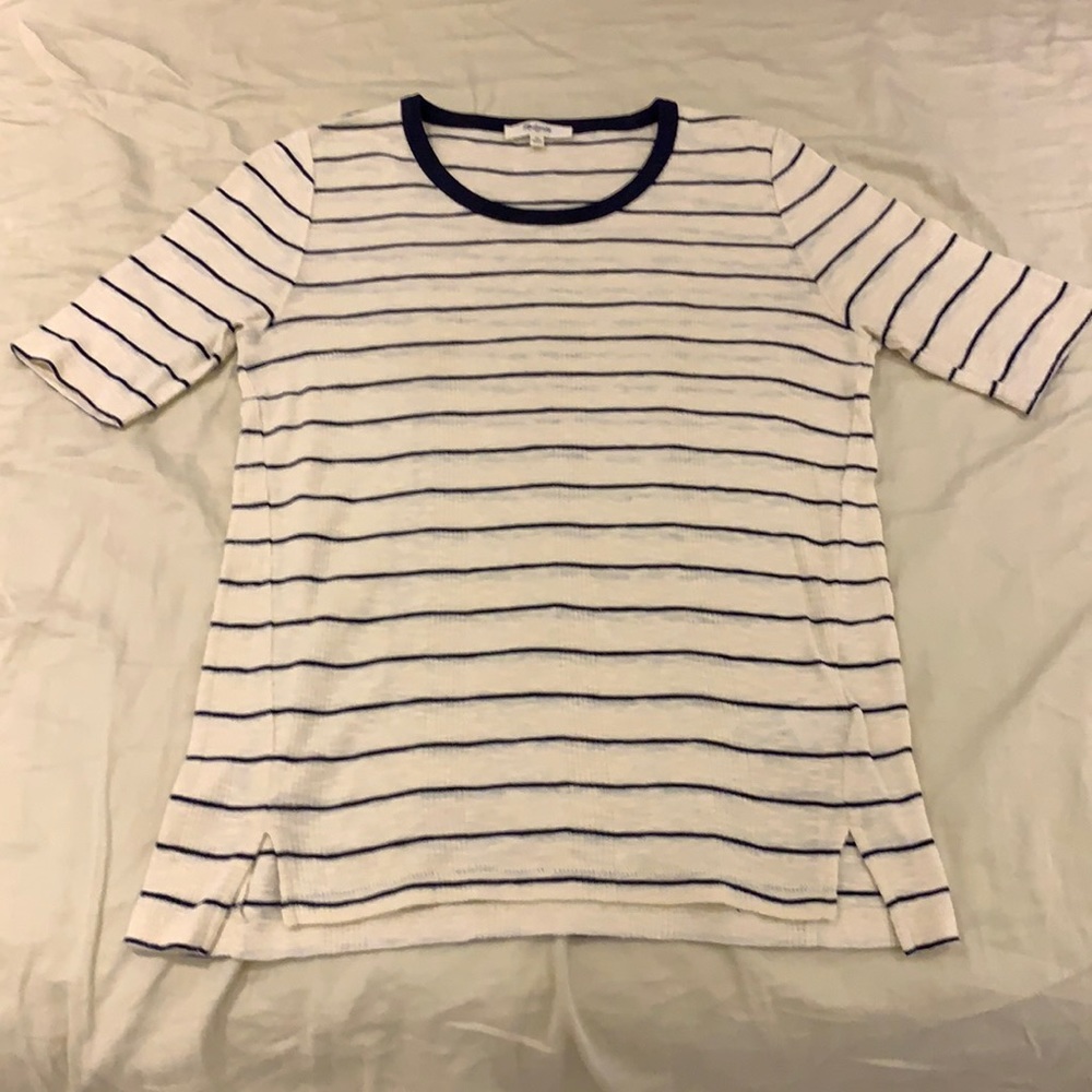 Madewell Soft Knit T-Shirt Beige w Blue Stripes